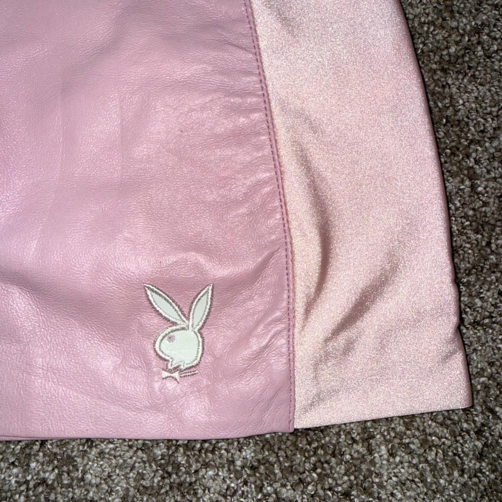 Playboy Leather Skirt Set Womens Large Pink Excellent Y2K Lace Up Halter 2pc - Picture 5 of 15